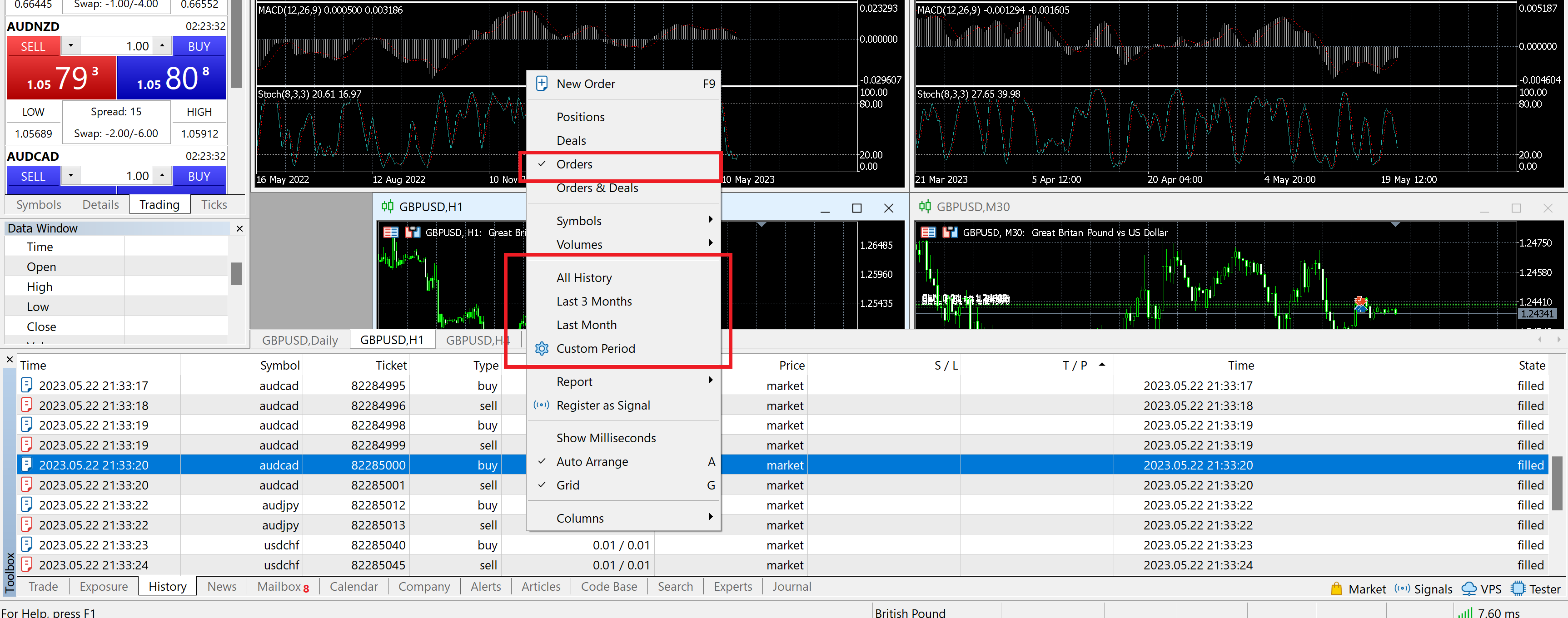 MT5 Select Orders and Period